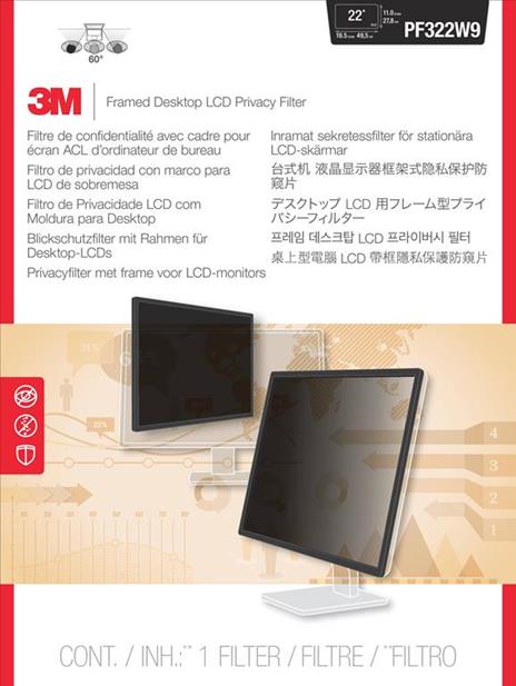 3M PF322W9 Filtro Privacy con cornice per monitor LCD/CRT widescreen computer da tavolo 16:9