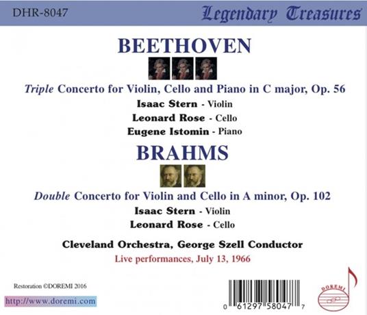 Ludwig Van Beethoven / Johannes Brahms - Triple Concerto / Double Concerto - CD Audio di Isaac Stern,Leonard Rose,Eugene Istomin - 2