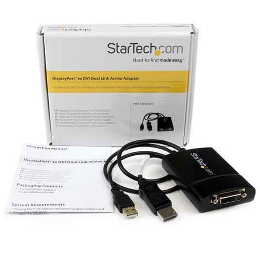 StarTech.com Adattatore attivo da DisplayPort a DVI Dual Link - Convertitore video da DisplayPort a DVI-D 2560x1600 60Hz - Da DP 1.2 a DVI - Alimentazione USB - Connettore DP a scatto - 4