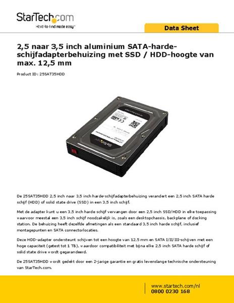 StarTech.com Box esterno adattatore per dischi rigidi SATA da 2,5" a 3,5" in alluminio con altezza massima SSD / HDD di 12,5 mm - 3