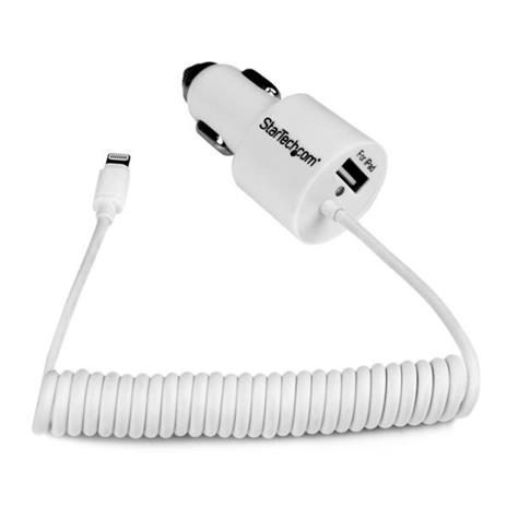 StarTech.com Caricabatteria da auto a doppia porta USB con cavo Lightning incorporato - Bianco