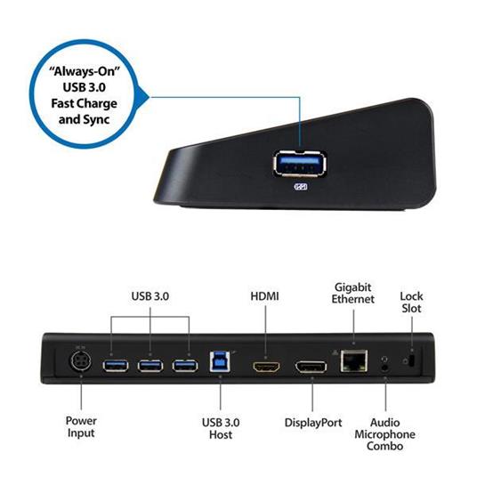 StarTech.com Docking Station Laptop universale USB 3.0 a doppia uscita video 4K DisplayPort / HDMI - Gbe + porta USB a ricarica rapida - 2