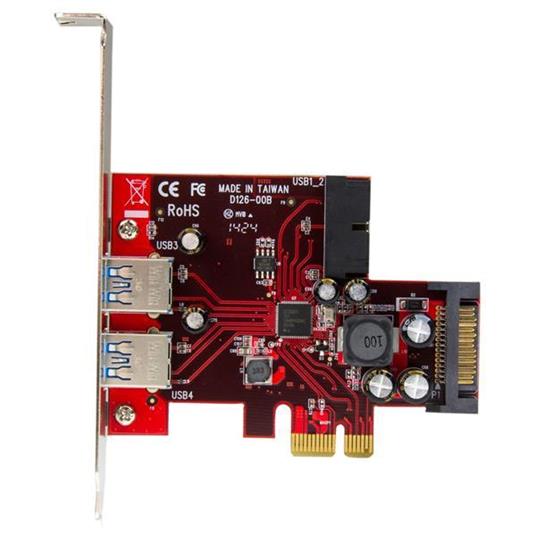 StarTech.com Scheda Espansione PCI Express USB 3.0 a 4 porte - 2 interne, 2 esterne - Adattatore PCIe alimentato SATA - 2
