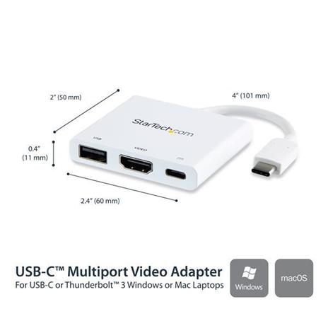 StarTech.com Adattatore Multifunzione USB-C a HDMI 4k con Power Delivery e porta USB-A - Bianco - 2