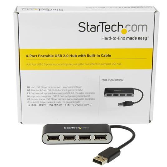 StarTech.com Hub USB 2.0 portatile a 4 porte con cavo integrato - Perno e Concentratore USB compatto - Mini Hub USB2.0 - 4