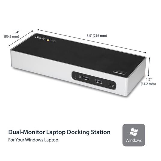 StarTech.com Docking Station USB 3.0 - Laptop Dock per doppio monitor con HDMI e DVI/VGA Video - Hub a 6 porte USB 3.1 Gen 1 5Gbps, GbE, Audio - Dock Universale Type-A - Windows & Mac - 2