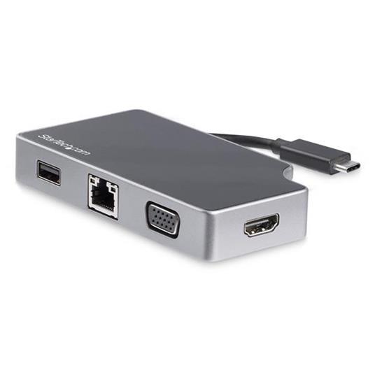 StarTech.com Adattatore video multiporta da USB C a HDMI 4K o VGA 1080p - Dock da viaggio USB tipo C con pass-through PD da 95W, USB-A, Gigabit Ethernet - Mini docking station USB-C