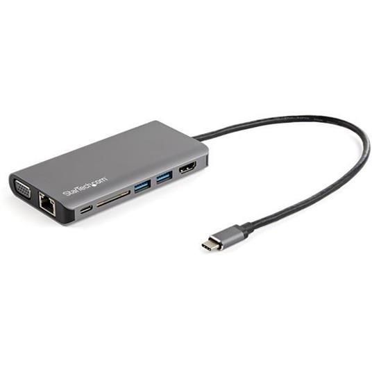 StarTech.com Adattatore multiporta USB C - Mini dock da viaggio USB-C con HDMI 4K o VGA 1080p - Hub USB 3.0 3x, SD, GbE, audio, pass-through PD da 100 W - Docking station portatile per laptop / tablet