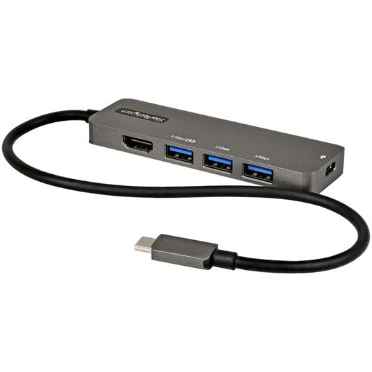 StarTech.com Adattatore Multiporta USB-C - Mini Docking station da USB-C a HDMI 4K 60Hz (HDR10) con Pass-Through Power Delivery 100W - Hub 4 Porte USB 3.0 - Mini Dock USB Type-C - Cavo integrato da 30 cm