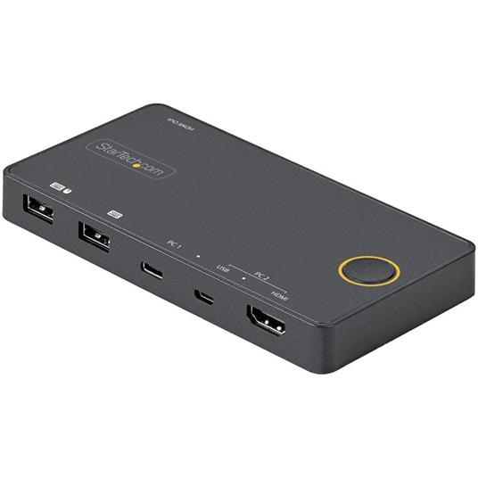 StarTech.com Switch KVM ibrido USB-A + HDMI e USB-C a 2 porte - Monitor singolo HDMI 2.0 4K 60Hz - Switch KVM compatto per desktop e/o laptop HDMI - Alimentato da bus USB - Compatibile con Thunderbolt 3