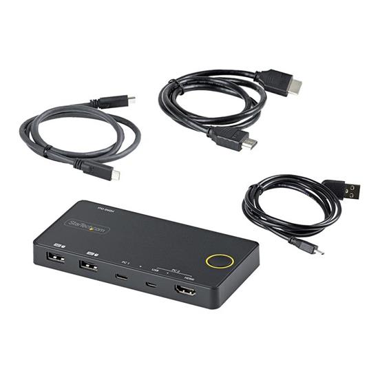 StarTech.com Switch KVM ibrido USB-A + HDMI e USB-C a 2 porte - Monitor singolo HDMI 2.0 4K 60Hz - Switch KVM compatto per desktop e/o laptop HDMI - Alimentato da bus USB - Compatibile con Thunderbolt 3 - 4