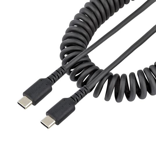 StarTech.com Cavo USB C Ricarica Veloce da 50cm; Cavetto USB tipo C 2.0 Spiralato di Alimentazione e Sincronizzazione; Resistente Cavo USB C/USB C corto in Fibra Aramidica, Maschio-Maschio, TPE - Nero