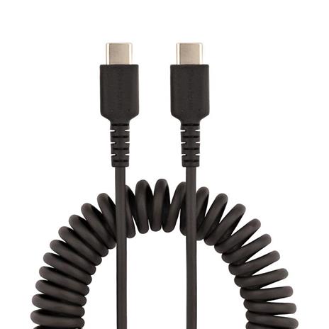 StarTech.com Cavo USB C Ricarica Veloce da 50cm; Cavetto USB tipo C 2.0 Spiralato di Alimentazione e Sincronizzazione; Resistente Cavo USB C/USB C corto in Fibra Aramidica, Maschio-Maschio, TPE - Nero - 2