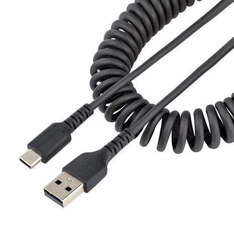 StarTech.com Cavo USB C Ricarica Veloce da 1m; Cavetto USB tipo C 2.0 Spiralato di Alimentazione e Sincronizzazione; Cavo Adattatore USB A a USB C in resistente Fibra Aramidica, Maschio-Maschio, TPE - Nero