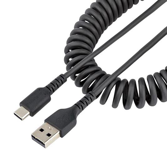 StarTech.com Cavo USB C Ricarica Veloce da 1m; Cavetto USB tipo C 2.0 Spiralato di Alimentazione e Sincronizzazione; Cavo Adattatore USB A a USB C in resistente Fibra Aramidica, Maschio-Maschio, TPE - Nero