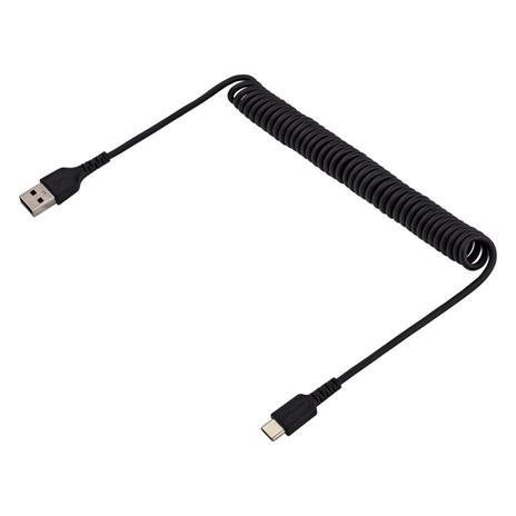 StarTech.com Cavo USB C Ricarica Veloce da 1m; Cavetto USB tipo C 2.0 Spiralato di Alimentazione e Sincronizzazione; Cavo Adattatore USB A a USB C in resistente Fibra Aramidica, Maschio-Maschio, TPE - Nero - 2