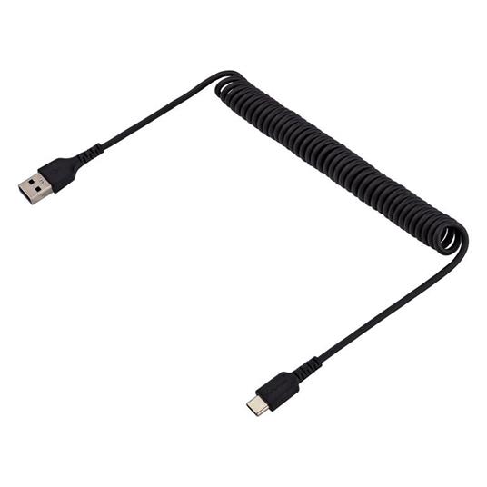 StarTech.com Cavo USB C Ricarica Veloce da 1m; Cavetto USB tipo C 2.0 Spiralato di Alimentazione e Sincronizzazione; Cavo Adattatore USB A a USB C in resistente Fibra Aramidica, Maschio-Maschio, TPE - Nero - 2