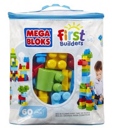 Mega Sacca Ecologica Blocchi da Costruzione con 60 Pezzi, colore Azzurro, Giocattolo per Bambini 1+ Anni. Mattel (DCH55)
