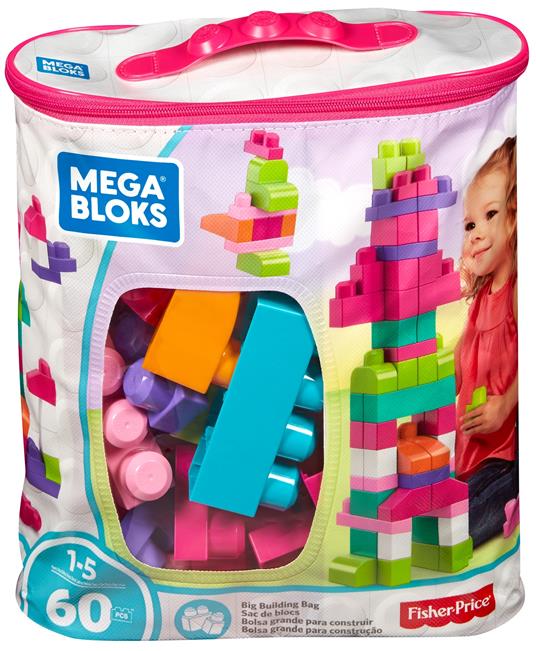Mega Sacca Ecologica Blocchi da Costruzione con 60 Pezzi, colore Rosa, Giocattolo per Bambini 1+ Anni. Mattel (DCH54) - 3