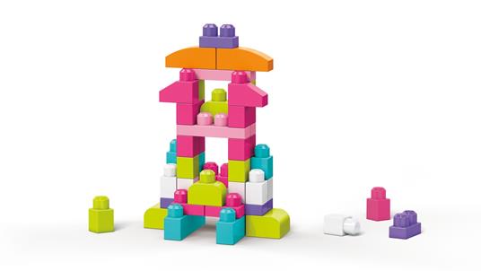 Mega Sacca Ecologica Blocchi da Costruzione con 60 Pezzi, colore Rosa, Giocattolo per Bambini 1+ Anni. Mattel (DCH54) - 6