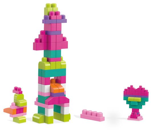 Mega Sacca Ecologica Blocchi da Costruzione con 60 Pezzi, colore Rosa, Giocattolo per Bambini 1+ Anni. Mattel (DCH54) - 8