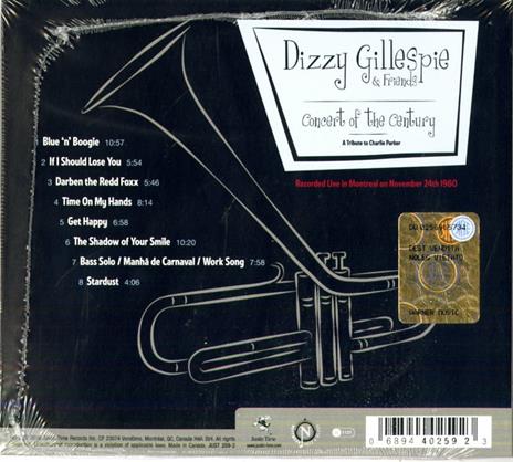 Concert of the Century. A Tribute to Charlie Parker (feat. Milt Jackson, James Moody, Hank Jones, Ray Brown, Philly Joe Jones) - CD Audio di Dizzy Gillespie - 2