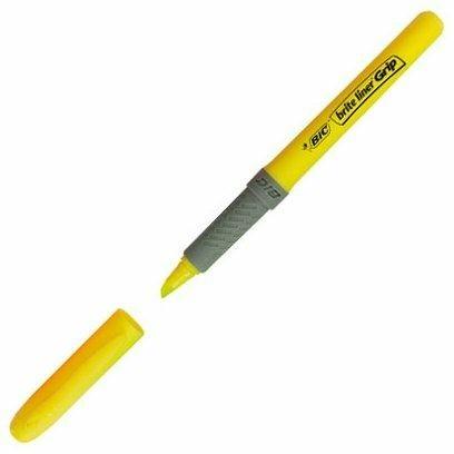 Evidenziatore a penna grip Bic giallo. Confezione 12 pezzi