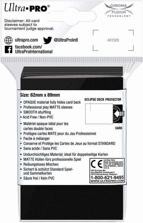 Small Sleeves - PRO-Matte Eclipse - Jet Black (60 Sleeves) (E-15637) - 2