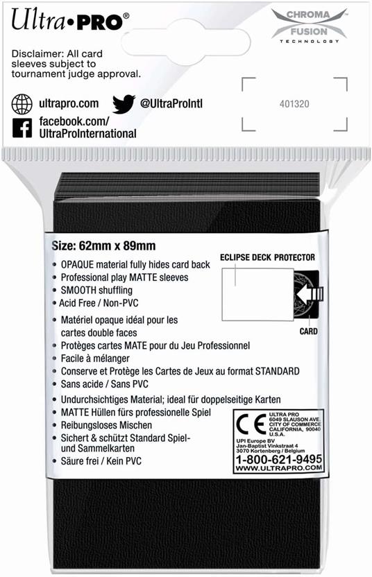 Small Sleeves - PRO-Matte Eclipse - Jet Black (60 Sleeves) (E-15637) - 2