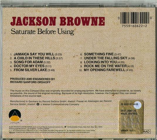 Saturate Before Using - CD Audio di Jackson Browne - 2