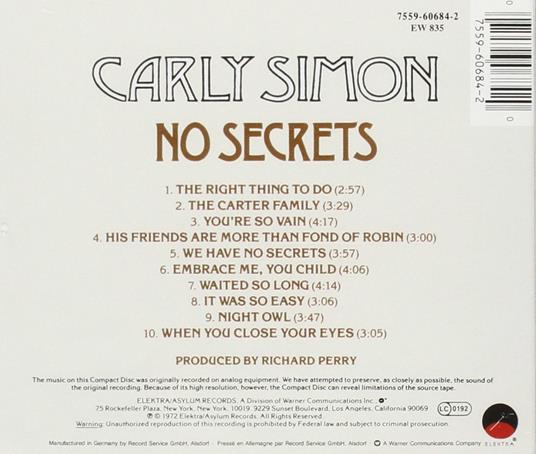 No Secrets - CD Audio di Carly Simon - 2