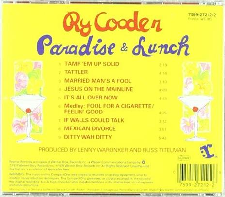 Paradise and Lunch - CD Audio di Ry Cooder - 2