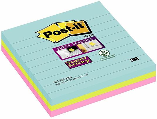 3M Post-it. Foglietti Post-It Super Sticky Grandi Formati. Confezione Da 3 Blocchetti Senza Film Singolo Da 70 Fogli