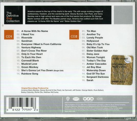 The Definitive Pop Collection: America - CD Audio di America - 2