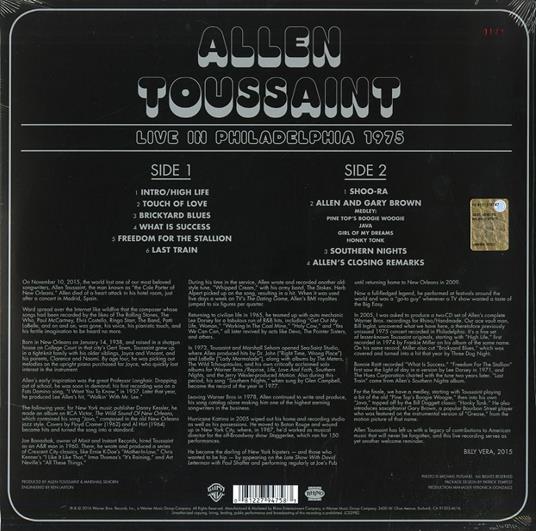 Live in Philadelphia 1975 - Vinile LP di Allen Toussaint - 2