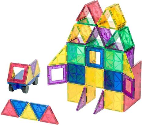 Playmags Set da costruzione pluripremiato di piastrelle magnetiche con colori chiari, 50 + 6 pezzi con auto - Giocattoli magnetici STEM Sviluppa abilità motorie e creatività, costruzione magnetica colorata e durevole