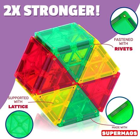Playmags Set da costruzione pluripremiato di piastrelle magnetiche con colori chiari, 50 + 6 pezzi con auto - Giocattoli magnetici STEM Sviluppa abilità motorie e creatività, costruzione magnetica colorata e durevole - 3