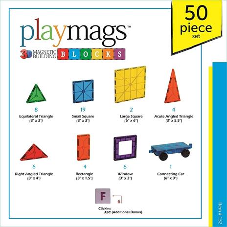 Playmags Set da costruzione pluripremiato di piastrelle magnetiche con colori chiari, 50 + 6 pezzi con auto - Giocattoli magnetici STEM Sviluppa abilità motorie e creatività, costruzione magnetica colorata e durevole - 4