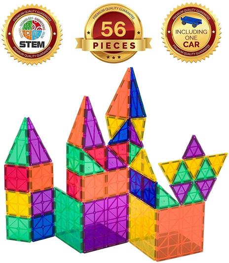 Playmags Set da costruzione pluripremiato di piastrelle magnetiche con colori chiari, 50 + 6 pezzi con auto - Giocattoli magnetici STEM Sviluppa abilità motorie e creatività, costruzione magnetica colorata e durevole - 5