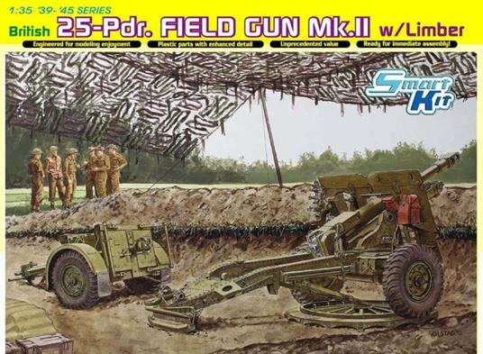 British 25-Pdr. Field Gun Mk.II with Limber 1:35 Plastic Model Kit D6774 - 2