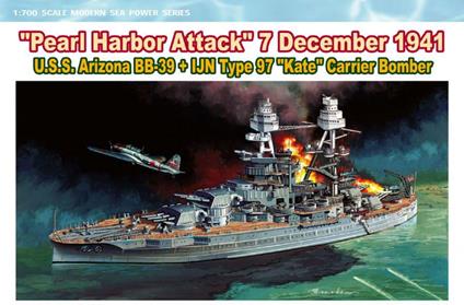 U.S.S. Arizona BB-39 + IJN Type 97 ''Kate'' Carrier Bomber 1:700 Plastic Model Kit D7127