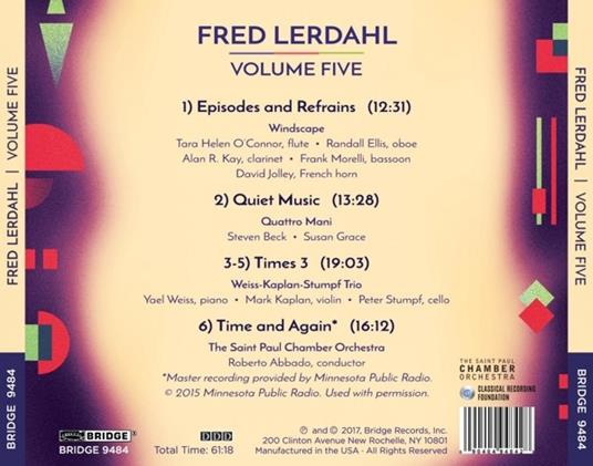 Fred Lerdahl, Volume Five - CD Audio di F. Lerdahl - 2