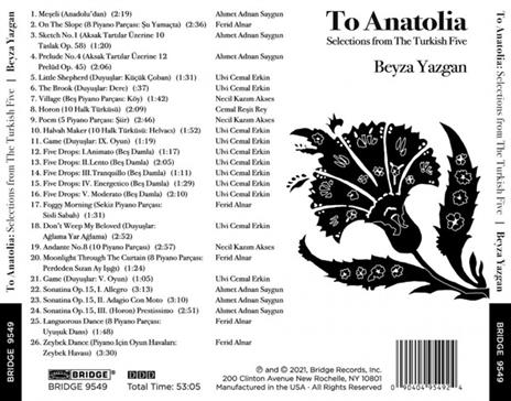 To Anatolia - Selections From The Turkish Five - CD Audio di Beyza Yazgan - 2