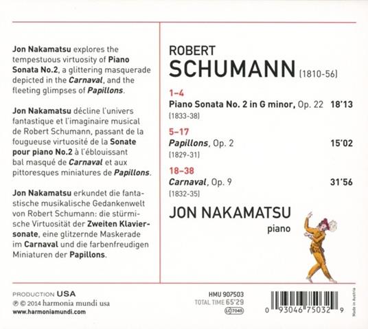 Sonata op.22 - Papillon - Carnaval - CD Audio di Robert Schumann,Jon Nakamatsu - 2