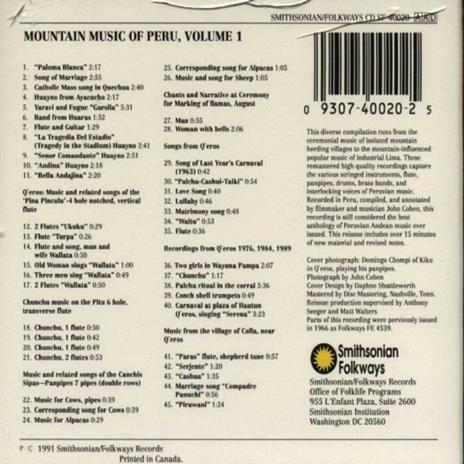 Mountain Music of Peru - CD Audio - 2