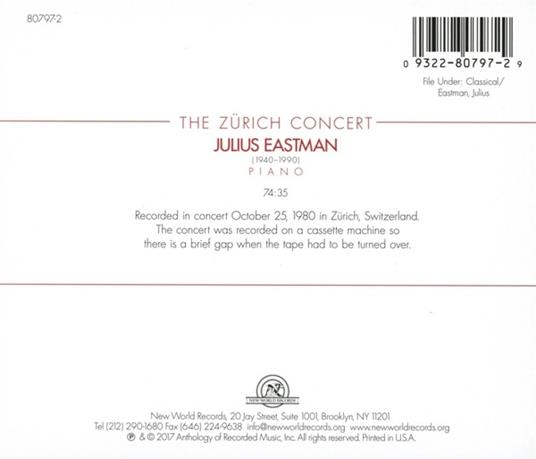 Zurich Concert - CD Audio di Julius Eastman - 2