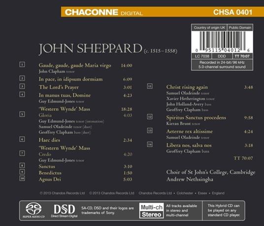 Opere Corali Sacre - SuperAudio CD ibrido di John Sheppard - 2