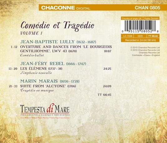 Comédie et tragédie - CD Audio di Jean-Baptiste Lully,Marin Marais,Jean-Féry Rebel,Tempesta di Mare - 2