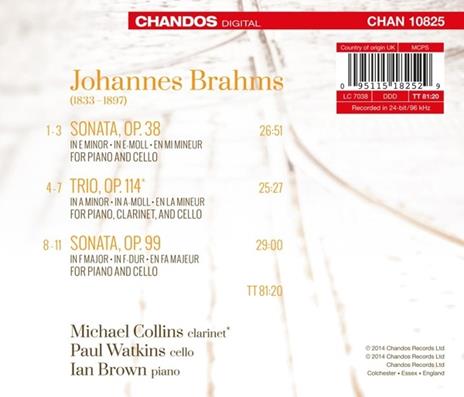 Sonate per violoncello n.1, n,2 - Trio op.114 in La - CD Audio di Johannes Brahms,Michael Collins,Paul Watkins - 2