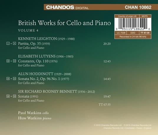 Composizioni inglesi per violoncello e pianoforte vol.4 - CD Audio